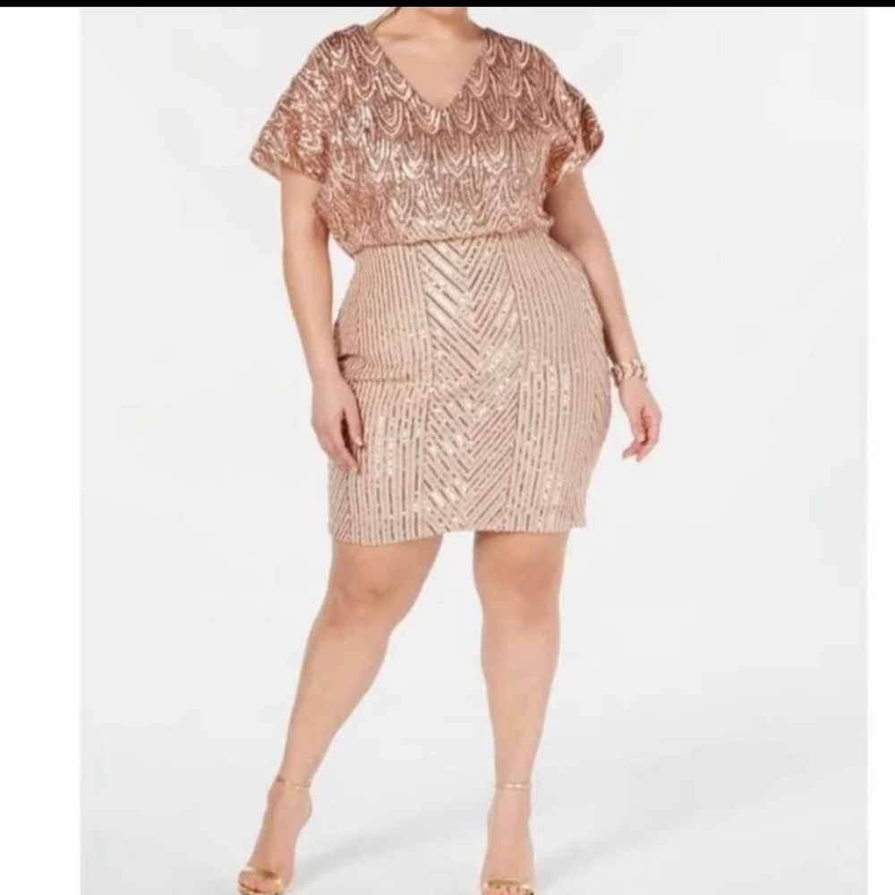 Betsy & Adam rose gold sequin sparkly dress size 14w